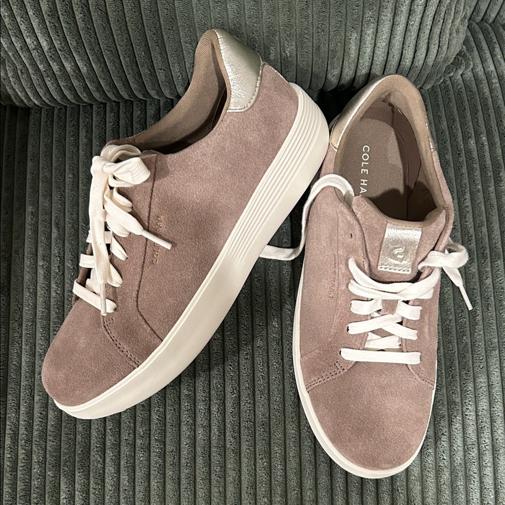 Cole Haan Blush Suede Sneakers with Cream Accents